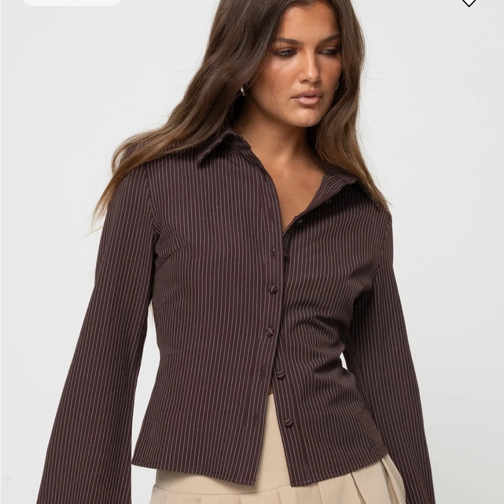 Princess Polly Brown Pinstripe Button-Down Shirt